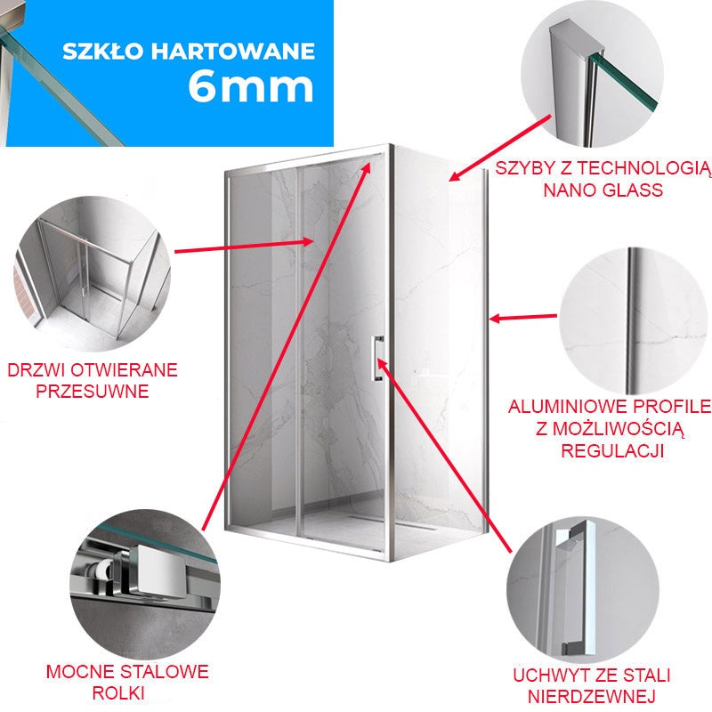 KABINA PRYSZNICOWA PROSTOKĄTNA KZ103 CHROM 90x80 CM KZ103-90X80