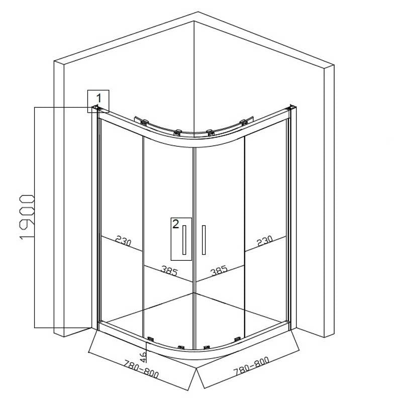 KABINA PRYSZNICOWA PÓŁOKRĄGŁA Z BRODZIKIEM BS01A/ST01A CZARNA/BIAŁY 80x80CM BS01A+ST01A-WH