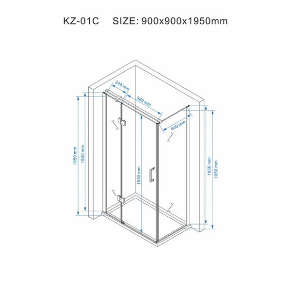 KABINA PRYSZNICOWA KWADRATOWA Z BRODZIKIEM KZ90B/RIKO CHROM/CZARNY 90x90 CM KZ90B+RIKO-BL-90