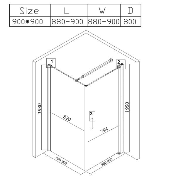 KABINA PRYSZNICOWA KWADRATOWA Z BRODZIKIEM KZ1190B/RIKO CHROM/CZARNY 90x90 KZ1190B+RIKO-BL-90