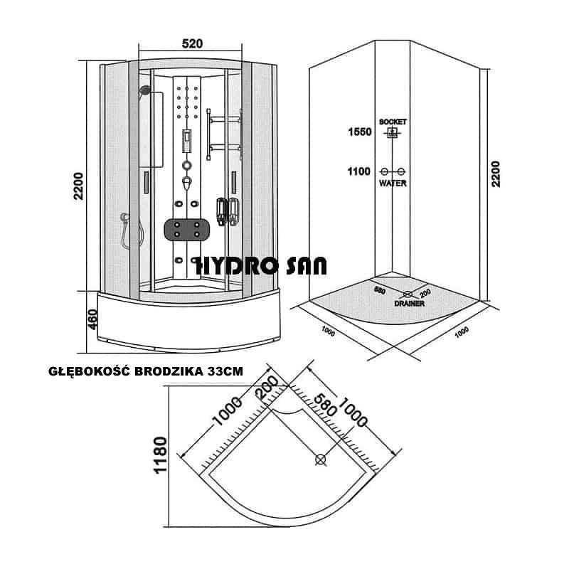 KABINA PRYSZNICOWA Z HYDROMASAŻEM WSH6801B 100x100 CM WSH6801B-100