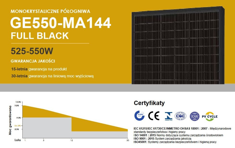 PANEL FOTOWOLTAICZNY SOLARNY MONOKRYSTALICZNY GE550W-MA144 FULL BLACK 550 W SOL000005