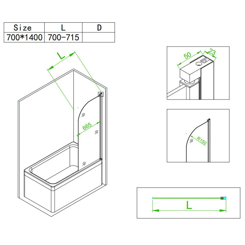 Parawan nawannowy 70x140 cm PR01 Chrom szkło 6mm PR01-70X140