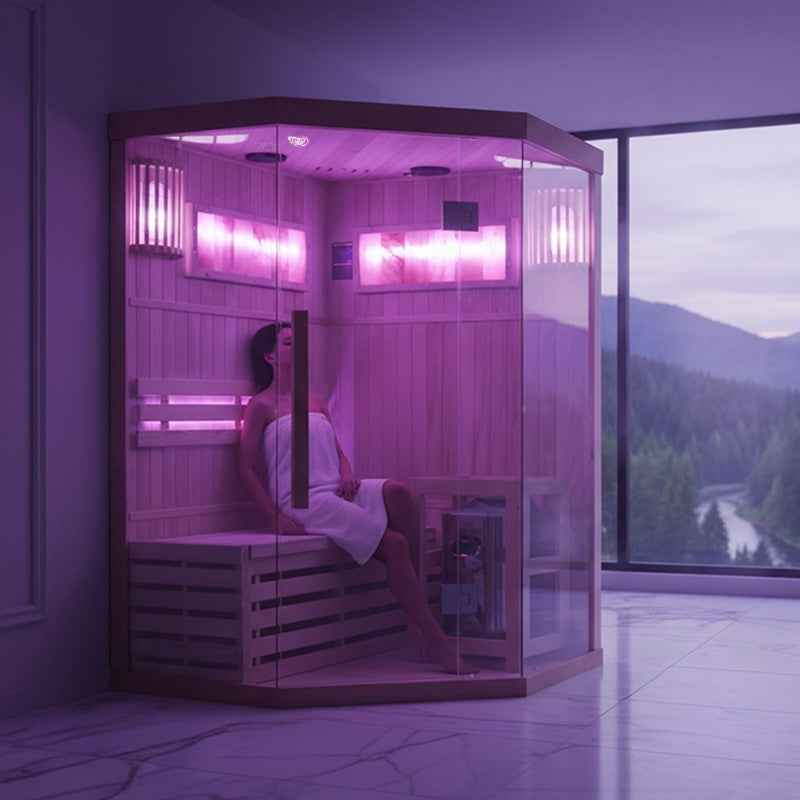 SAUNA FIŃSKA WYSOKOTEMPERATUROWA Z PIECEM KEMI2/HARVIA 1-2 OSOBOWA 120x120 KEMI2