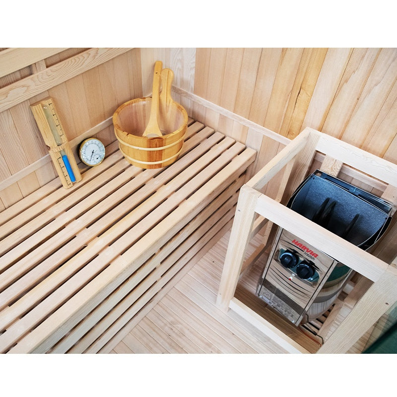 SAUNA FIŃSKA WYSOKOTEMPERATUROWA Z PIECEM KEMI2/HARVIA 1-2 OSOBOWA 120x120 KEMI2