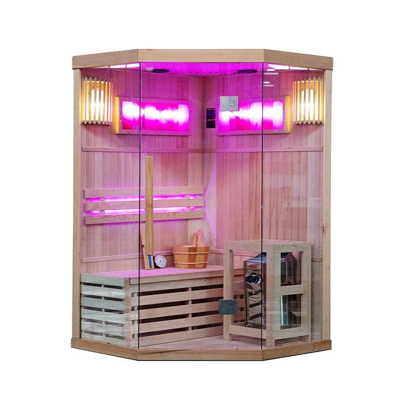SAUNA FIŃSKA WYSOKOTEMPERATUROWA Z PIECEM KEMI2/HARVIA 1-2 OSOBOWA 120x120 KEMI2