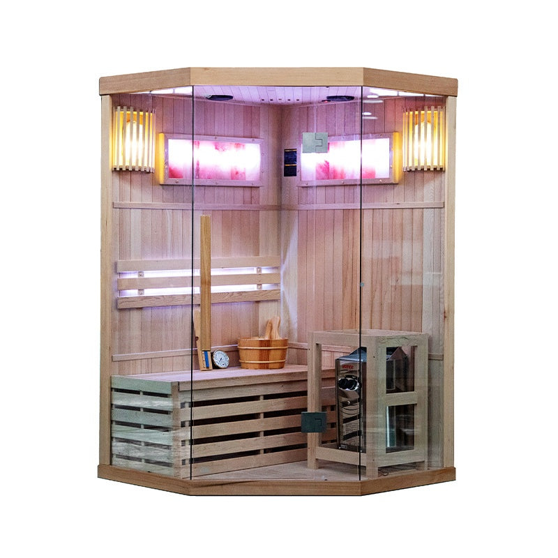 SAUNA FIŃSKA WYSOKOTEMPERATUROWA Z PIECEM KEMI2/HARVIA 1-2 OSOBOWA 120x120 KEMI2
