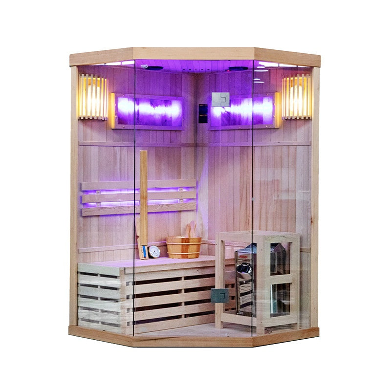 SAUNA FIŃSKA WYSOKOTEMPERATUROWA Z PIECEM KEMI2/HARVIA 1-2 OSOBOWA 120x120 KEMI2