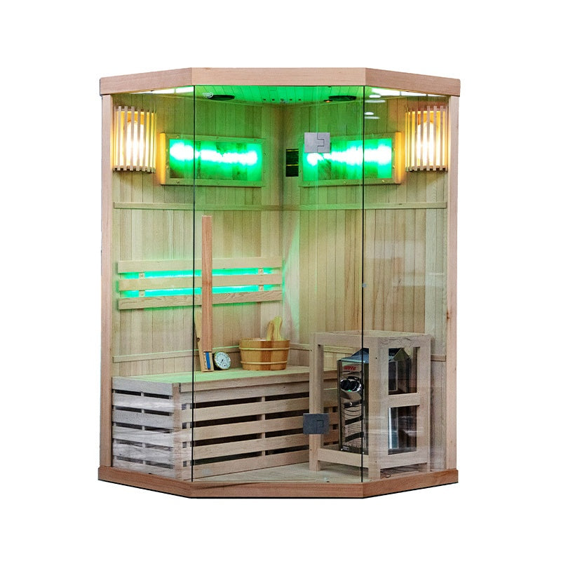 SAUNA FIŃSKA WYSOKOTEMPERATUROWA Z PIECEM KEMI2/HARVIA 1-2 OSOBOWA 120x120 KEMI2