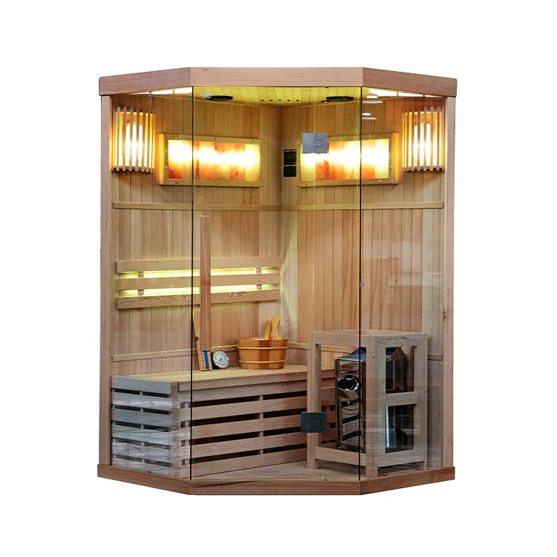 SAUNA FIŃSKA WYSOKOTEMPERATUROWA Z PIECEM KEMI2/HARVIA 1-2 OSOBOWA 120x120 KEMI2
