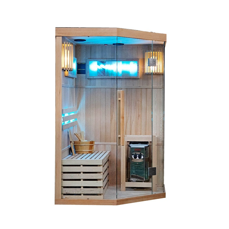 SAUNA FIŃSKA WYSOKOTEMPERATUROWA Z PIECEM KEMI2/HARVIA 1-2 OSOBOWA 120x120 KEMI2