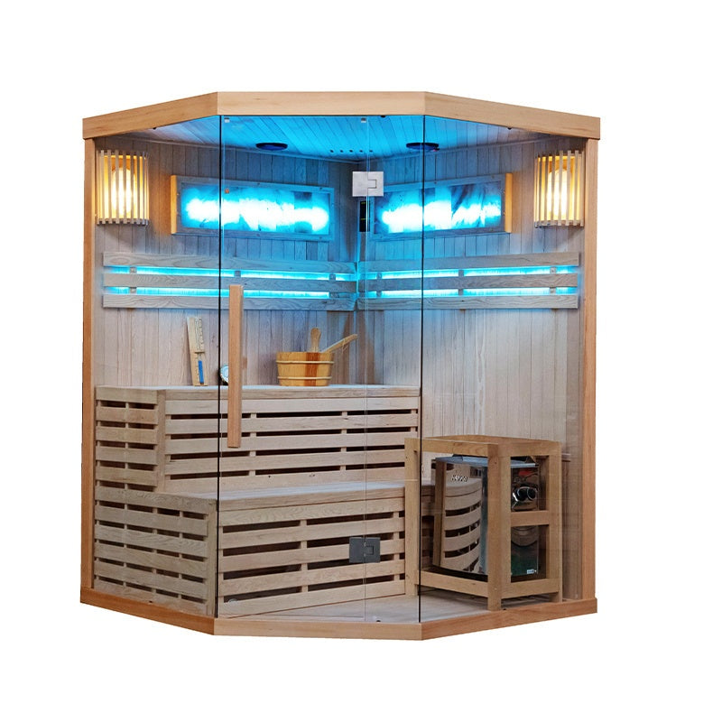 SAUNA FIŃSKA WYSOKOTEMPERATUROWA Z PIECEM KEMI7/HARVIA 5-6 OSOBOWA 180x180 KEMI7