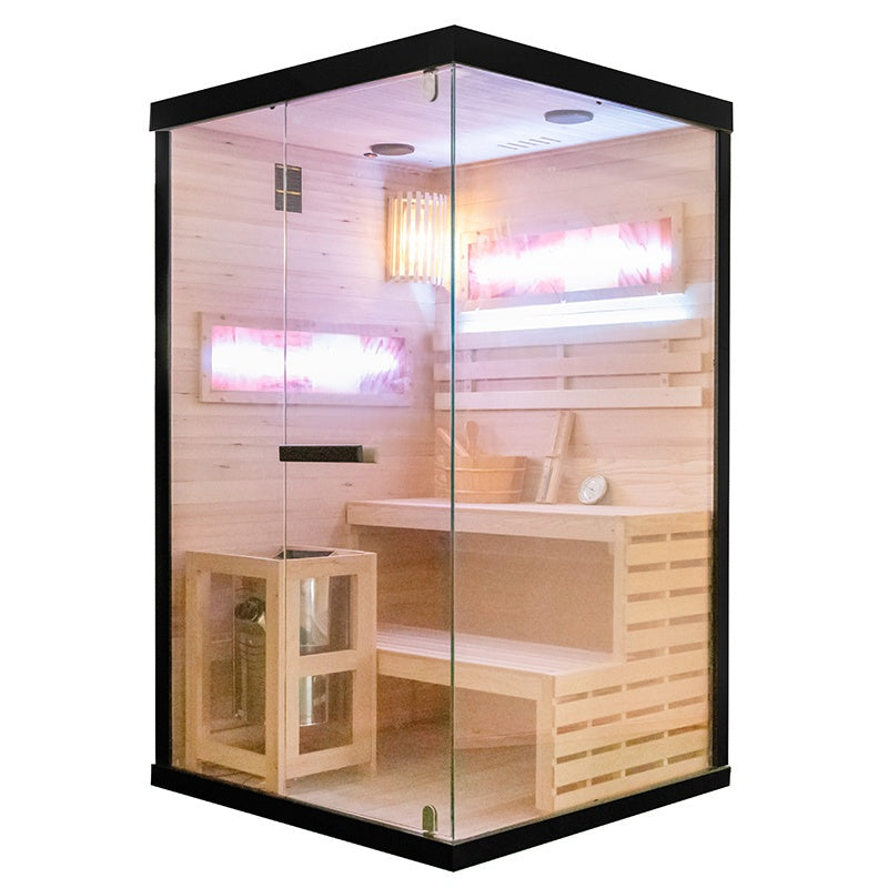 SAUNA FIŃSKA WYSOKOTEMPERATUROWA Z PIECEM LARK1/HARVIA 3,5KW 1-2 OSOBOWA 120x120 CM LARK1