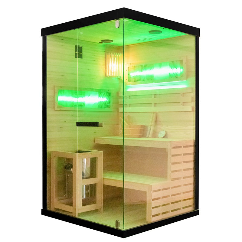 SAUNA FIŃSKA WYSOKOTEMPERATUROWA Z PIECEM LARK1/HARVIA 3,5KW 1-2 OSOBOWA 120x120 CM LARK1