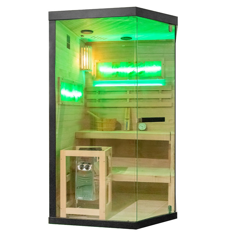 SAUNA FIŃSKA WYSOKOTEMPERATUROWA Z PIECEM LARK1/HARVIA 3,5KW 1-2 OSOBOWA 120x120 CM LARK1