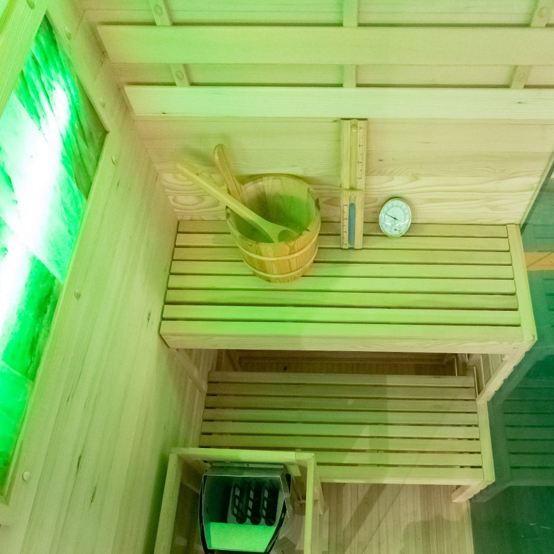 SAUNA FIŃSKA WYSOKOTEMPERATUROWA Z PIECEM LARK1/HARVIA 3,5KW 1-2 OSOBOWA 120x120 CM LARK1