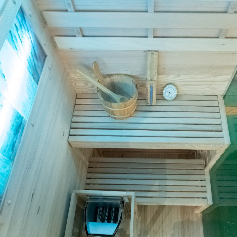 SAUNA FIŃSKA WYSOKOTEMPERATUROWA Z PIECEM LARK1/HARVIA 3,5KW 1-2 OSOBOWA 120x120 CM LARK1