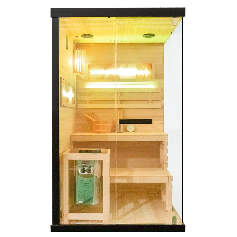 SAUNA FIŃSKA WYSOKOTEMPERATUROWA Z PIECEM LARK1/HARVIA 3,5KW 1-2 OSOBOWA 120x120 CM LARK1