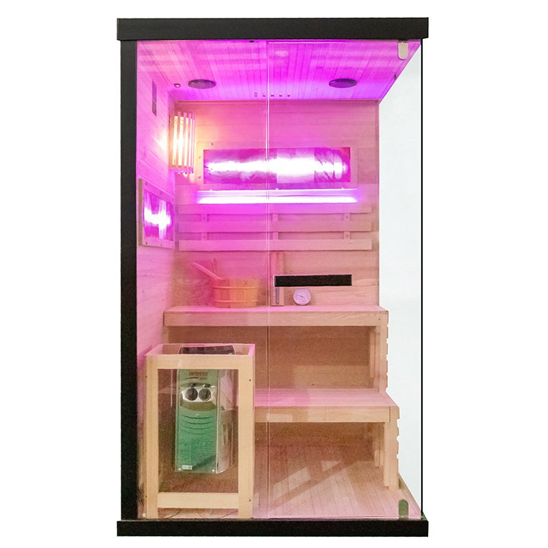 SAUNA FIŃSKA WYSOKOTEMPERATUROWA Z PIECEM LARK1/HARVIA 3,5KW 1-2 OSOBOWA 120x120 CM LARK1