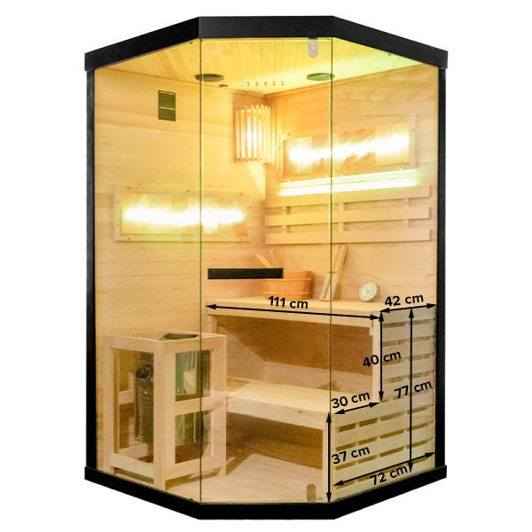 SAUNA FIŃSKA WYSOKOTEMPERATUROWA Z PIECEM LARK2/HARVIA 3,5KW 1-2 OSOBOWA 120x120 CM LARK2