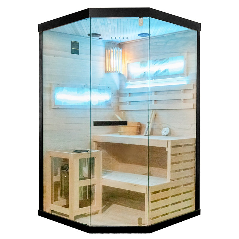 SAUNA FIŃSKA WYSOKOTEMPERATUROWA Z PIECEM LARK2/HARVIA 3,5KW 1-2 OSOBOWA 120x120 CM LARK2
