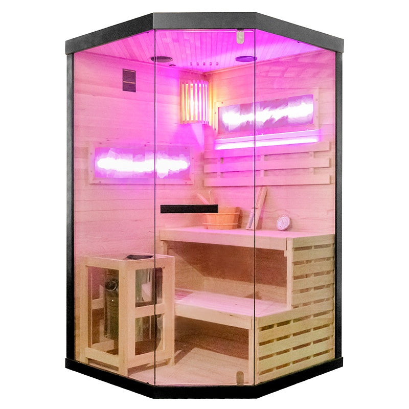 SAUNA FIŃSKA WYSOKOTEMPERATUROWA Z PIECEM LARK2/HARVIA 3,5KW 1-2 OSOBOWA 120x120 CM LARK2