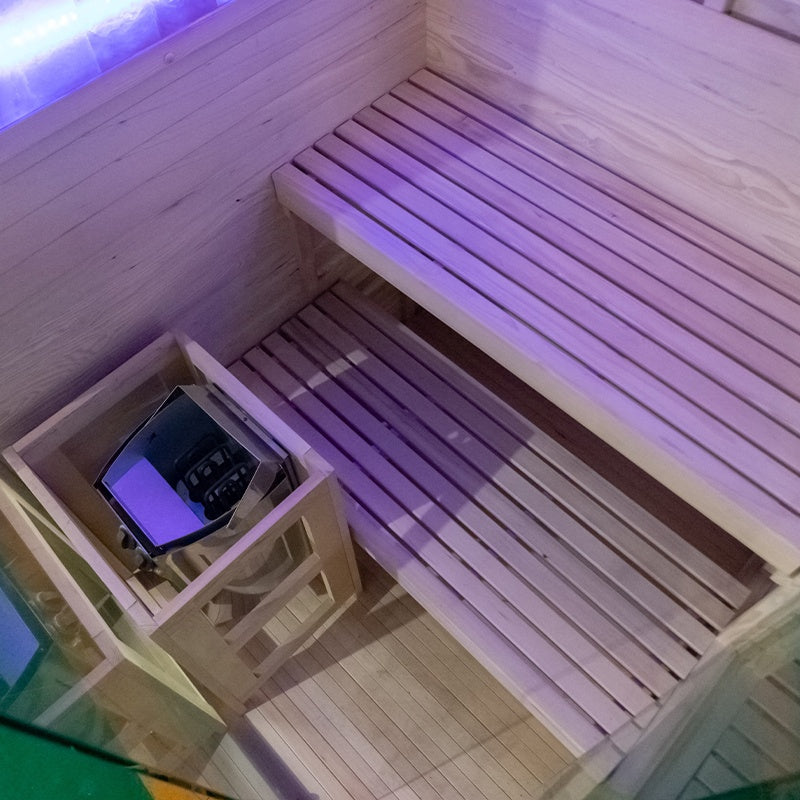 SAUNA FIŃSKA WYSOKOTEMPERATUROWA Z PIECEM LARK2/HARVIA 3,5KW 1-2 OSOBOWA 120x120 CM LARK2