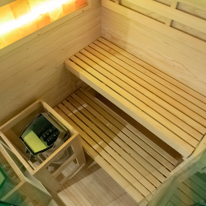 SAUNA FIŃSKA WYSOKOTEMPERATUROWA Z PIECEM LARK2/HARVIA 3,5KW 1-2 OSOBOWA 120x120 CM LARK2