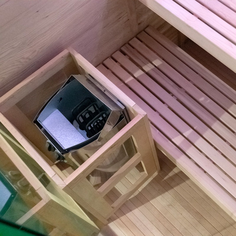 SAUNA FIŃSKA WYSOKOTEMPERATUROWA Z PIECEM LARK2/HARVIA 3,5KW 1-2 OSOBOWA 120x120 CM LARK2