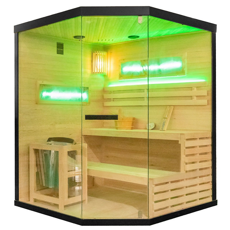 SAUNA FIŃSKA WYSOKOTEMPERATUROWA Z PIECEM LARK4/HARVIA 6KW 4-5 OSOBOWA 150x150 CM LARK4