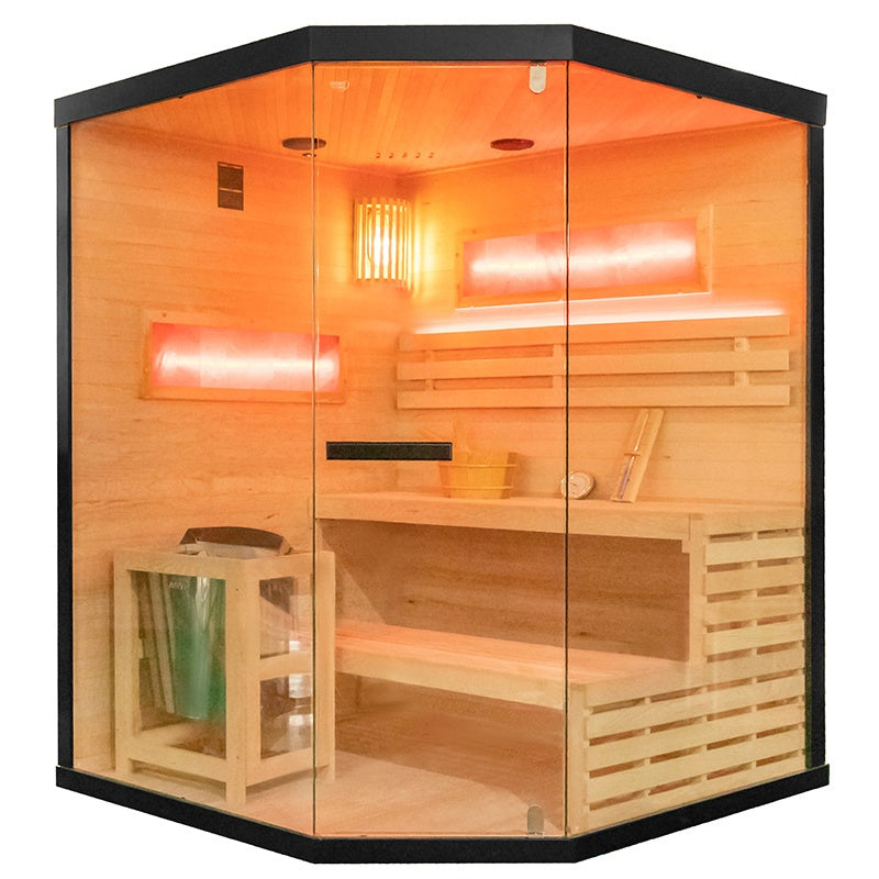 SAUNA FIŃSKA WYSOKOTEMPERATUROWA Z PIECEM LARK4/HARVIA 6KW 4-5 OSOBOWA 150x150 CM LARK4