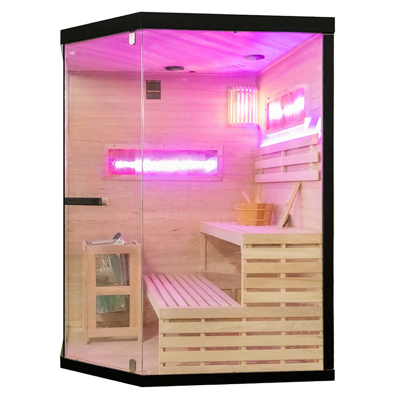 SAUNA FIŃSKA WYSOKOTEMPERATUROWA Z PIECEM LARK4/HARVIA 6KW 4-5 OSOBOWA 150x150 CM LARK4