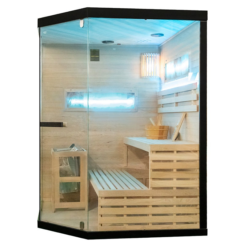 SAUNA FIŃSKA WYSOKOTEMPERATUROWA Z PIECEM LARK4/HARVIA 6KW 4-5 OSOBOWA 150x150 CM LARK4