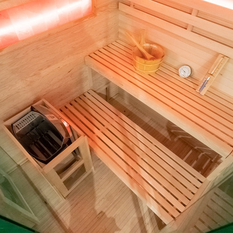 SAUNA FIŃSKA WYSOKOTEMPERATUROWA Z PIECEM LARK4/HARVIA 6KW 4-5 OSOBOWA 150x150 CM LARK4