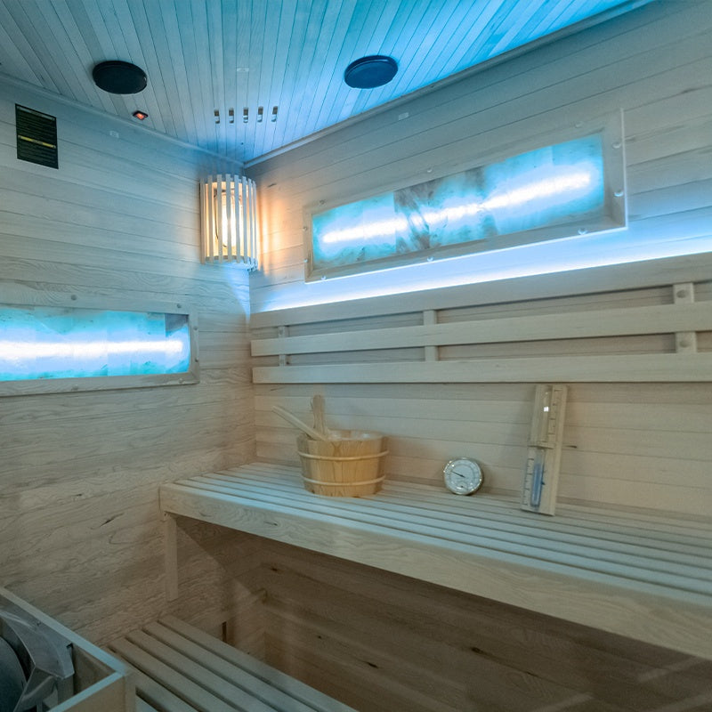 SAUNA FIŃSKA WYSOKOTEMPERATUROWA Z PIECEM LARK4/HARVIA 6KW 4-5 OSOBOWA 150x150 CM LARK4