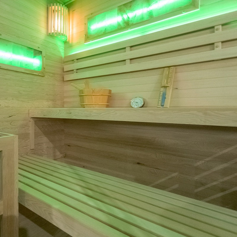 SAUNA FIŃSKA WYSOKOTEMPERATUROWA Z PIECEM LARK4/HARVIA 6KW 4-5 OSOBOWA 150x150 CM LARK4