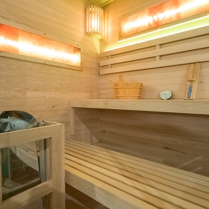 SAUNA FIŃSKA WYSOKOTEMPERATUROWA Z PIECEM LARK4/HARVIA 6KW 4-5 OSOBOWA 150x150 CM LARK4