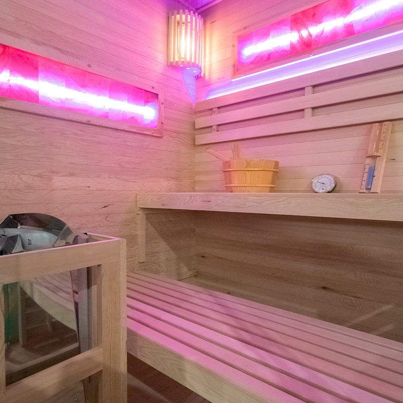 SAUNA FIŃSKA WYSOKOTEMPERATUROWA Z PIECEM LARK4/HARVIA 6KW 4-5 OSOBOWA 150x150 CM LARK4