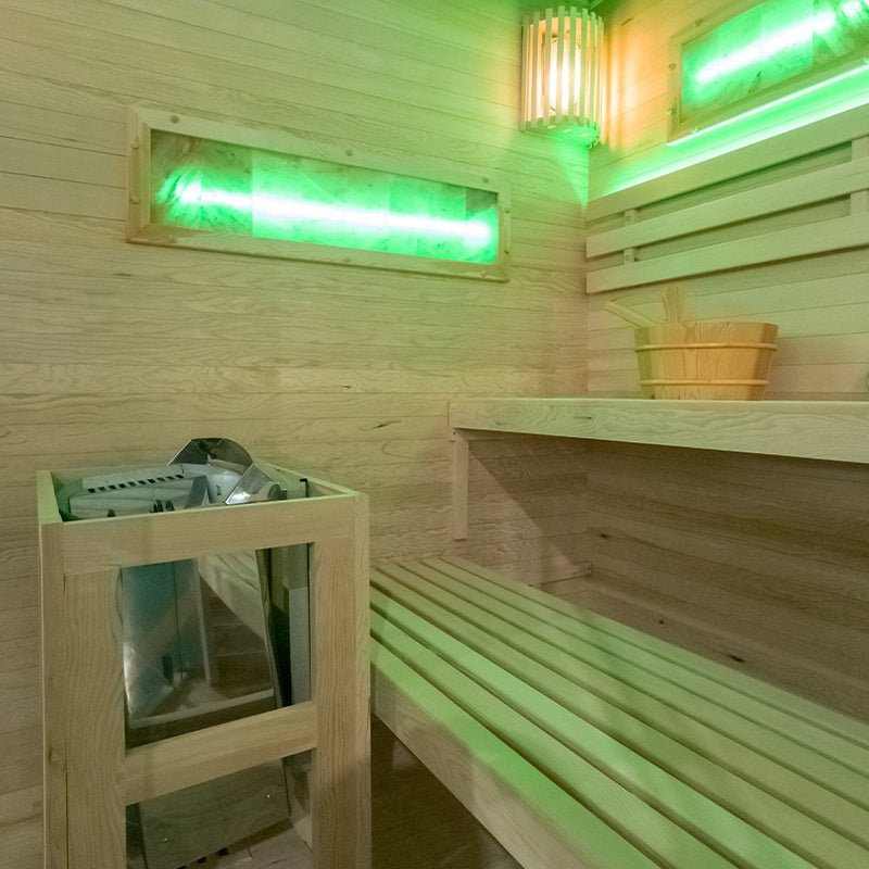SAUNA FIŃSKA WYSOKOTEMPERATUROWA Z PIECEM LARK4/HARVIA 6KW 4-5 OSOBOWA 150x150 CM LARK4