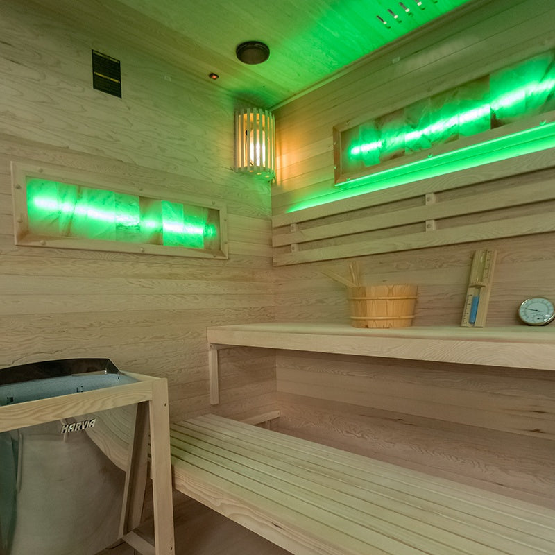 SAUNA FIŃSKA WYSOKOTEMPERATUROWA Z PIECEM LARK5/HARVIA 6KW 4-5 OSOBOWA 180x160 CM LARK5