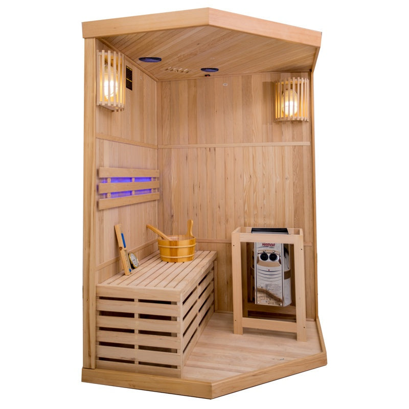 SAUNA FIŃSKA WYSOKOTEMPERATUROWA Z PIECEM OSLO2/HARVIA 1-2 OSOBOWA 120x120 OSLO2