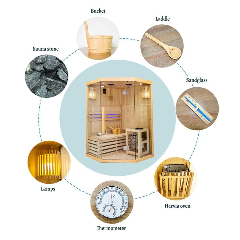 SAUNA FIŃSKA WYSOKOTEMPERATUROWA Z PIECEM OSLO2/HARVIA 1-2 OSOBOWA 120x120 OSLO2