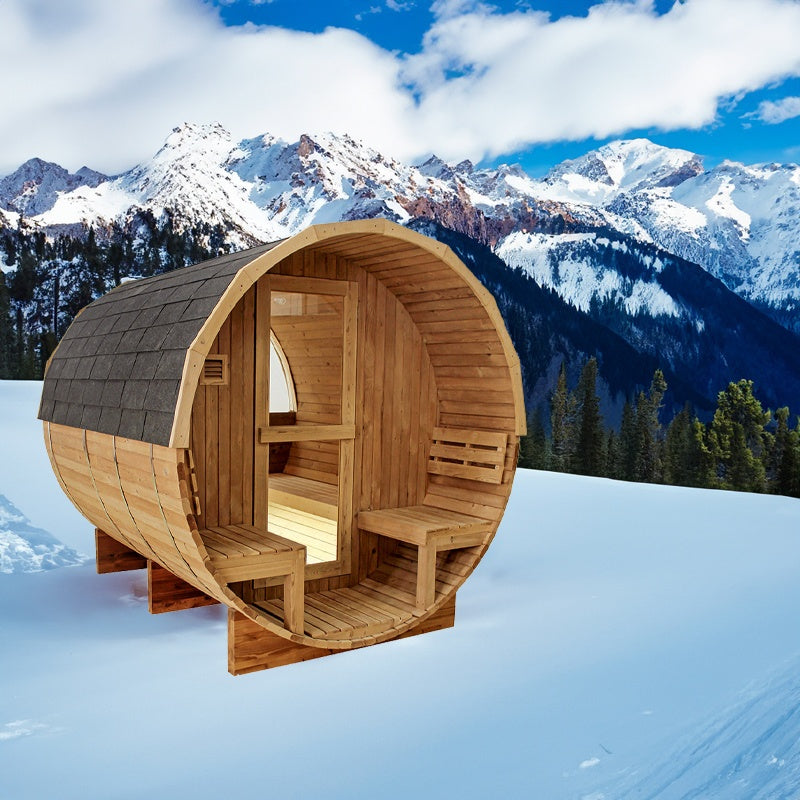 SAUNA OGRODOWA FIŃSKA BECZKA Z PIECEM ASKER 4-6 OSOBOWA 210x240 CM ASKER