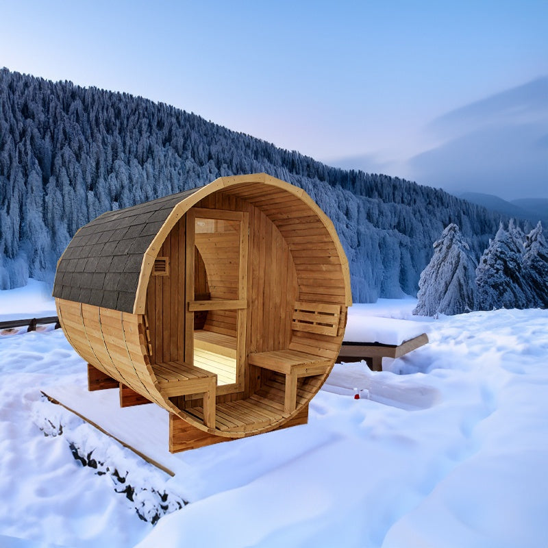 SAUNA OGRODOWA FIŃSKA BECZKA Z PIECEM ASKER 4-6 OSOBOWA 210x240 CM ASKER