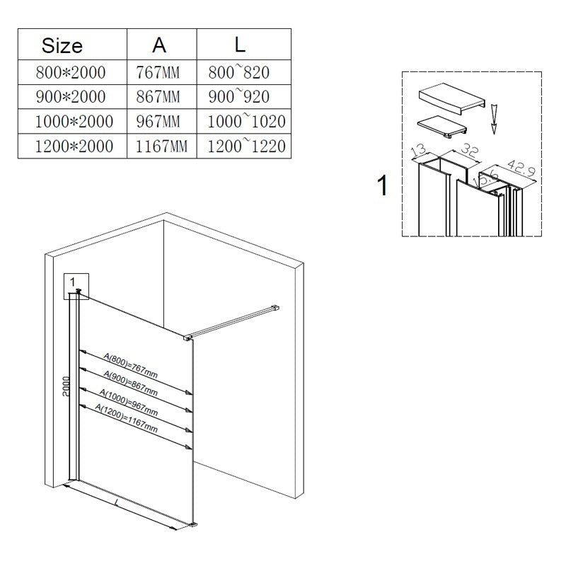 ŚCIANKA PRYSZNICOWA SH07E CHROM 110 CM 8 MM SH07E-110