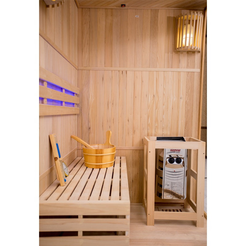 SAUNA FIŃSKA WYSOKOTEMPERATUROWA Z PIECEM OSLO2/HARVIA 1-2 OSOBOWA 120x120 OSLO2