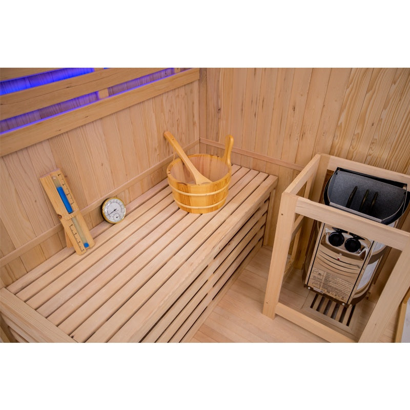 SAUNA FIŃSKA WYSOKOTEMPERATUROWA Z PIECEM OSLO2/HARVIA 1-2 OSOBOWA 120x120 OSLO2