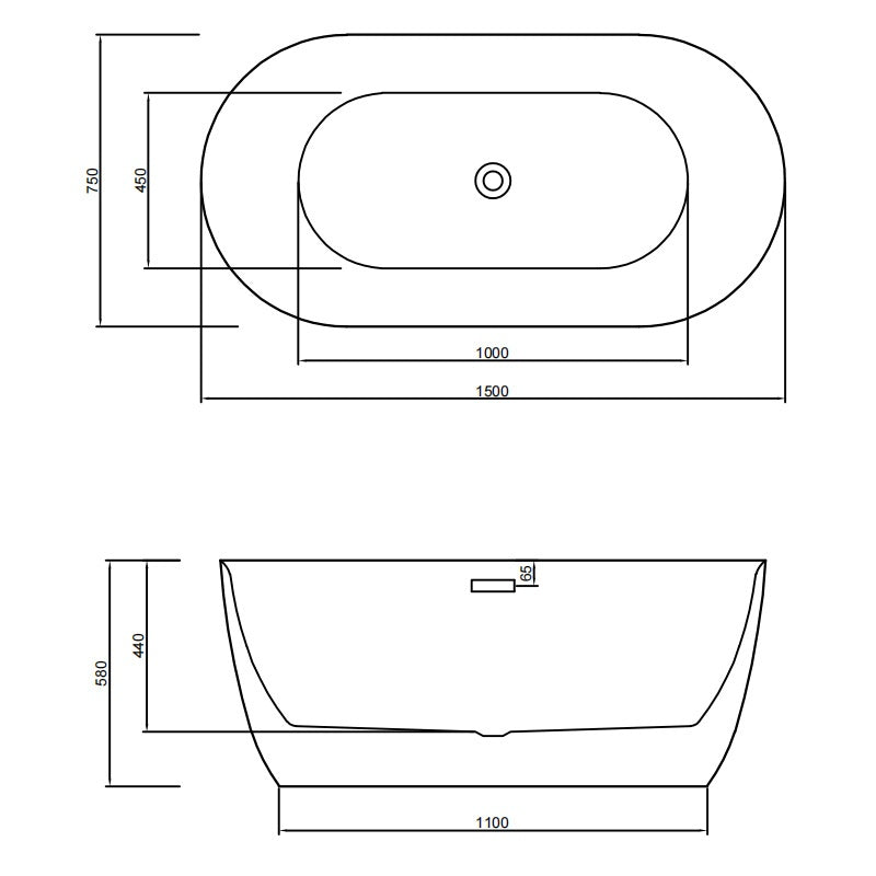WANNA WOLNOSTOJĄCA CESANA 518A BIAŁA PRZELEW CHROM 150x75 CM CESANA-518A-150X75