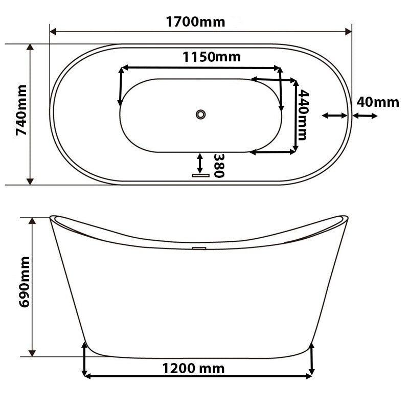 WANNA WOLNOSTOJĄCA RICA 513C CZARNA PRZELEW CHROM 170x75 CM RICA-513C-BL-170X75