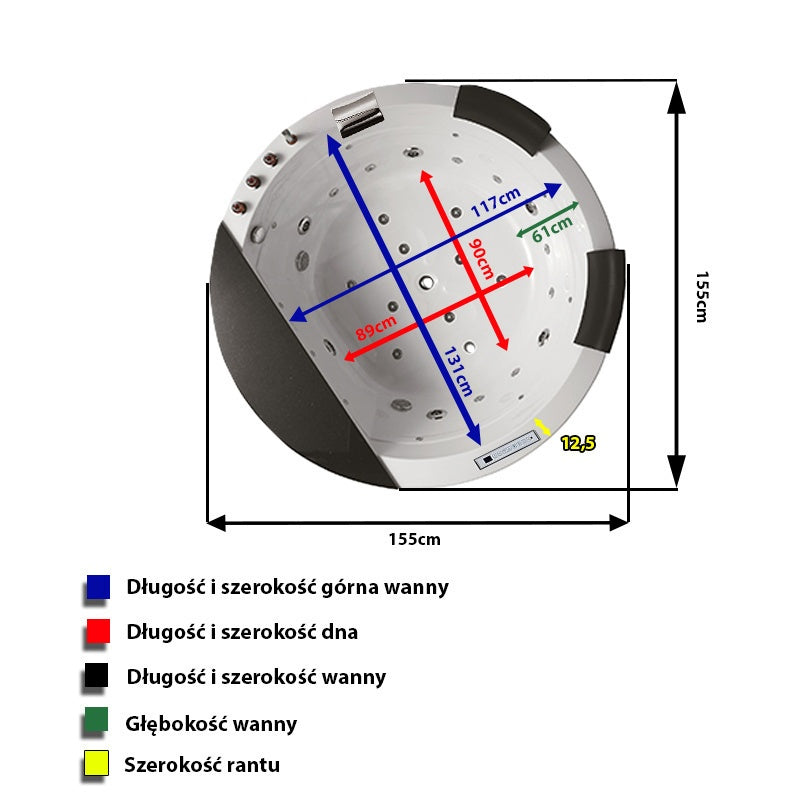 WANNA Z HYDROMASAŻEM DELLA 916 Z OBUDOWĄ BRĄZOWĄ 155x155 CM DELLA-916-155-OBU-BR